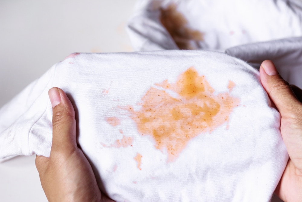 A view of oily stains on a white shirt