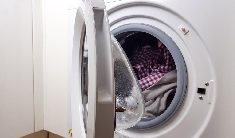 A view of clothes inside a dryer