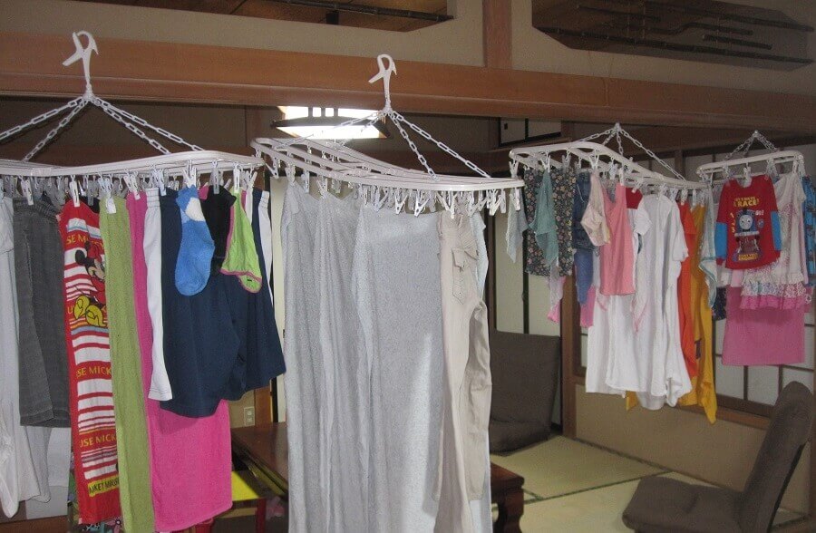 garments hanging inside for drying