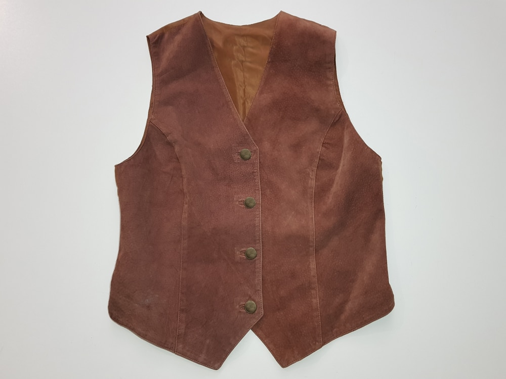 Vintage Suede Leather Waistcoat On White Background