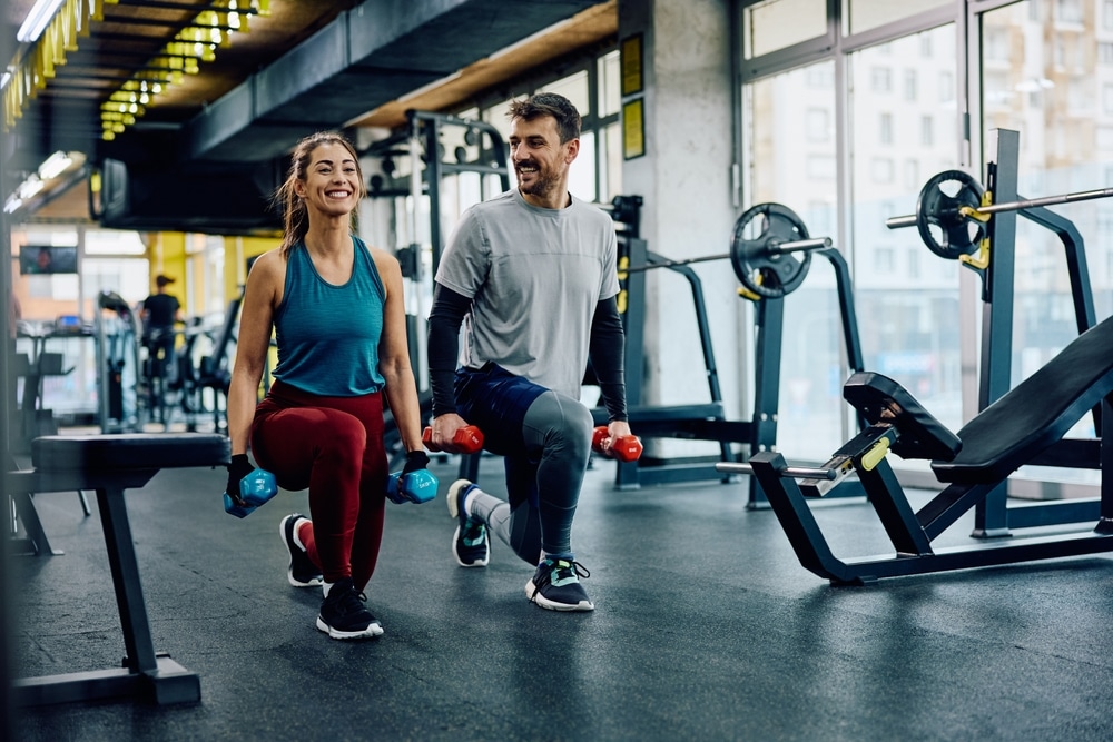 A view of a couple in a gym together