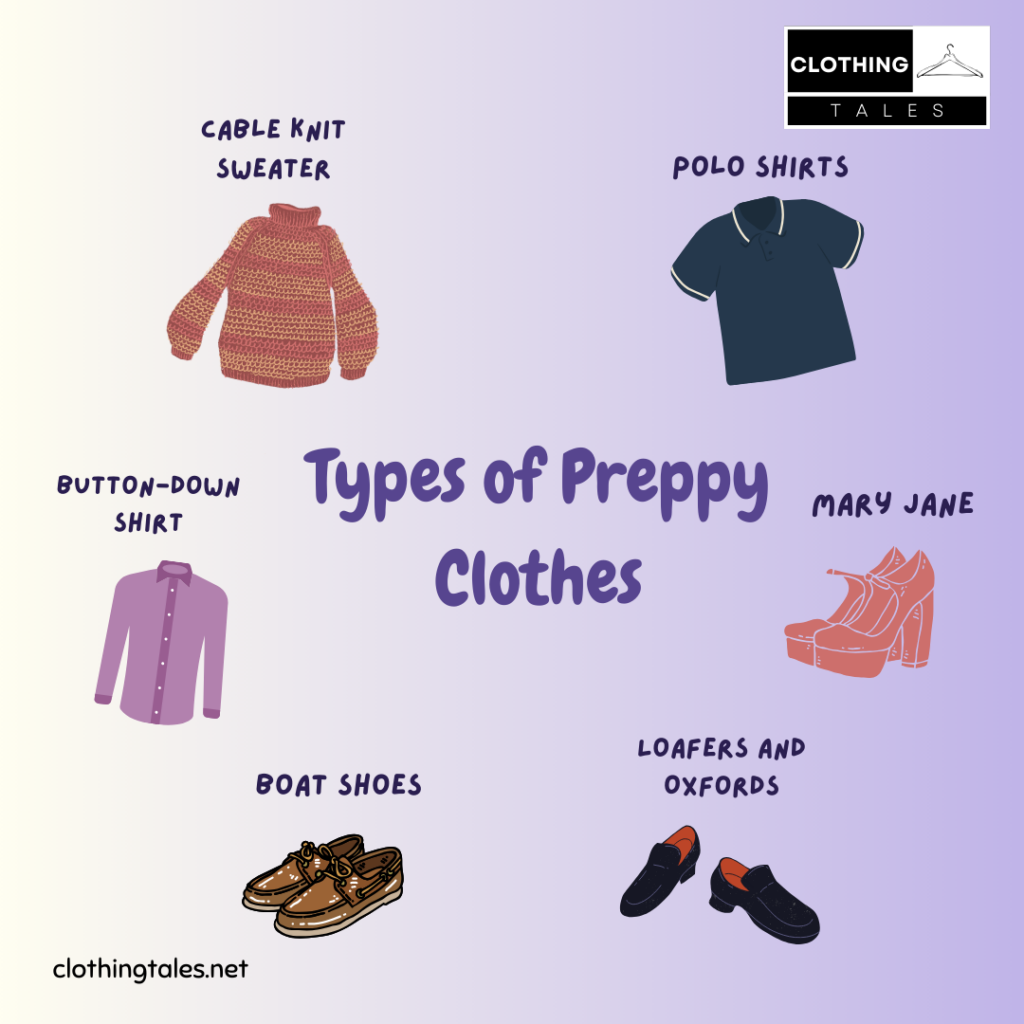 A graphical representation of the types of preppy clothing