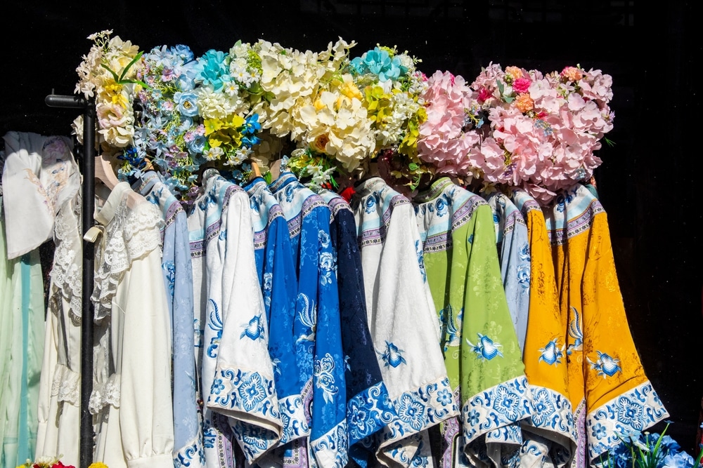 A view of a chinese clothes hanging