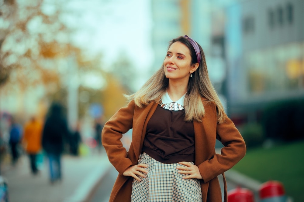 A view of a girl wearing cool preppy clothes