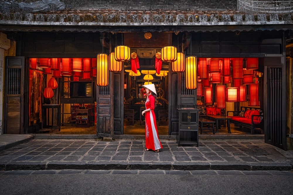 A view of a woman wearing traditional chinese clothes