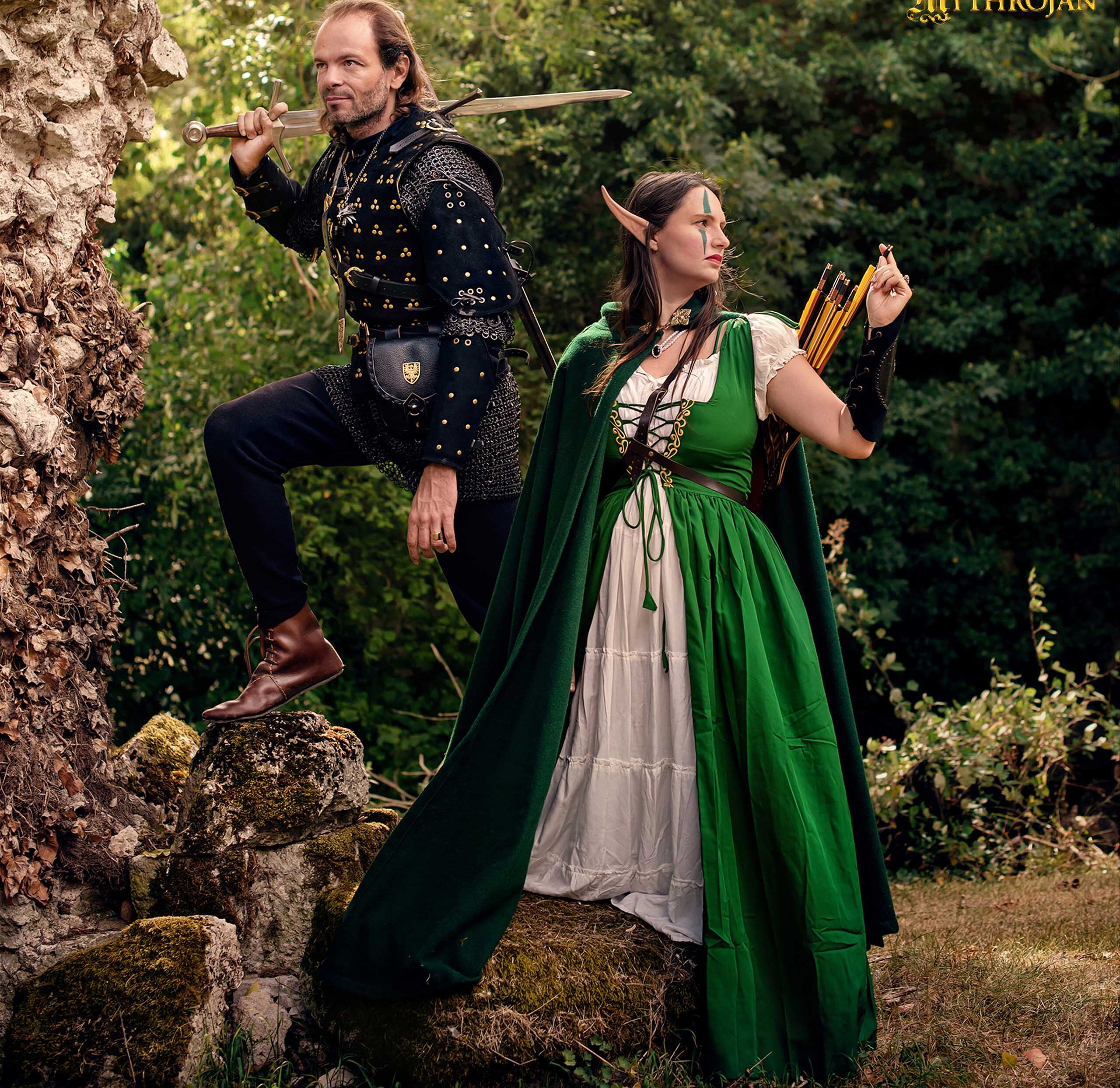 a man and woman wearing Traditional Irish Clothing